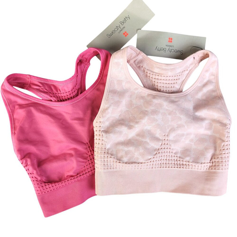 Sweaty Betty Stamina Workout Bra XS Set Of 2 Pink Racerback Seamless Sports Gym